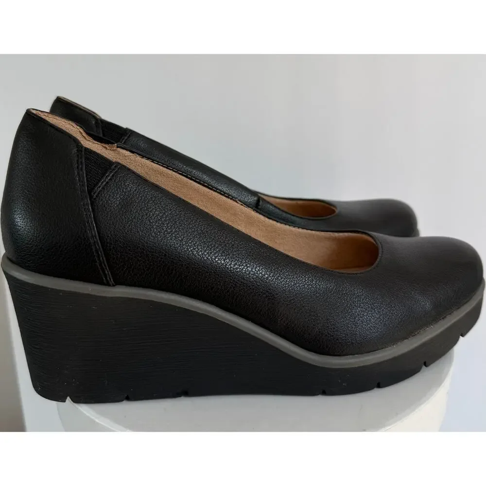SOUL Naturalizer About Time Women's 8.5M Black Comfort Platform Wedge Pump Shoes